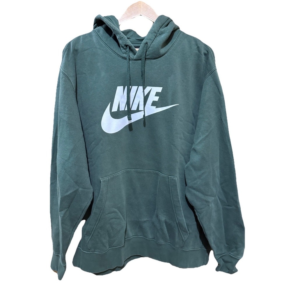 Nike Sportswear Mens XXL Green w White Logo Hooded Sweatshirt EUC Warm Up